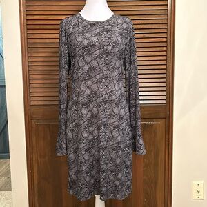 MICHAEL Kors Black & White Print Long Ruffle Sleeve Pullover Dress Size L